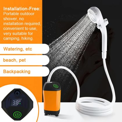 Rechargeable Portable Camping Shower with Digital Display for Outdoor Hiking and Traveling